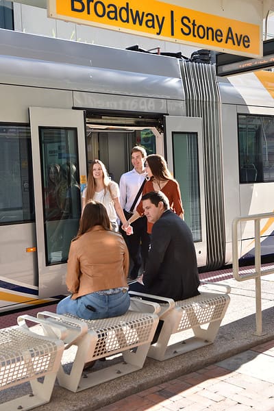 Waiting for Tucson Streetcar Broadway Stone Downtown | Tucson Streetcar Guide - Parking, Passes, and Things To Do