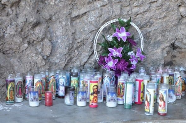 candles in the rock at Mission San Xavier del Bac | Guide to Mission San Xavier del Bac