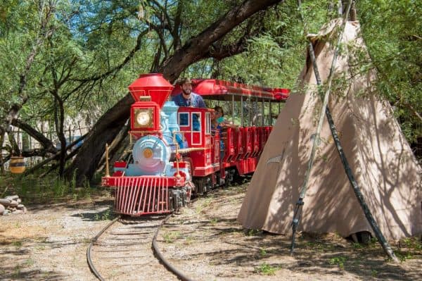 train and teepee at Trail Dust Town | Parties & Picnics at PollyAnna Park