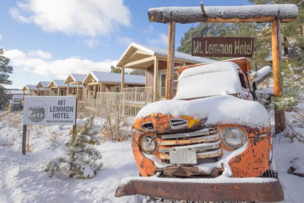 Mt Lemmon Hotel Snow Winter Truck near Tucson | Mount Lemmon | Ultimate Guide to Tucson's Favorite Mountain!