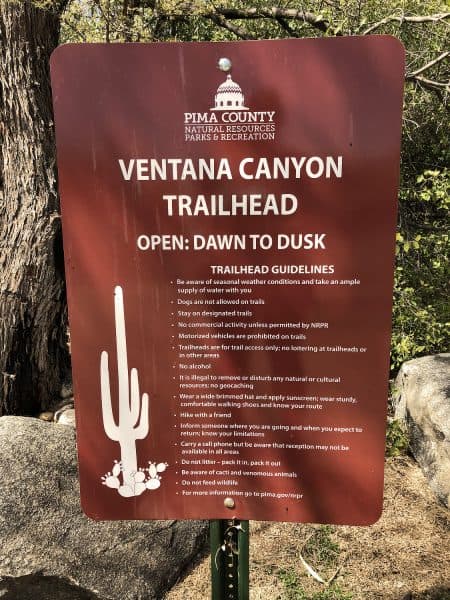 Ventana Canyon Trailhead sign | Ventana Canyon Trail: A Hiking Guide