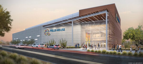 Mosaic Quarter Field House Rendering Sports Space Basketball Volleyball Pickleball Tucson Arizona | Mosaic Quarter - GIANT Sports & Entertainment Complex Coming to Tucson in 2027