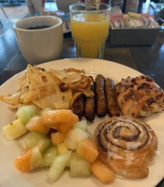 Breakfast Pastries Fruit Sausages Potatoes Thirty Acres Kitchen Buffet | Road Trip: Tucson to Knott's Berry Farm
