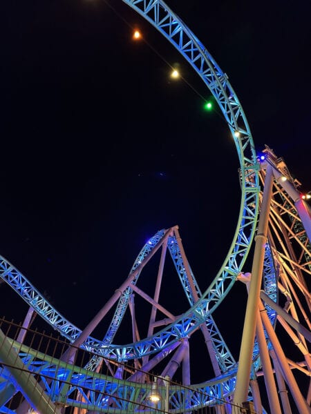 Roller Coaster HangTime Night Knotts Berry Farm | Road Trip: Tucson to Knott's Berry Farm