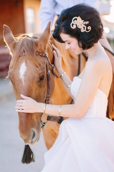 Bride and Horse Rancho de los Caballeros Wickenburg Arizona Wedding | Rancho de los Caballeros: Luxurious, All-Inclusive Guest Ranch Resort in Wickenburg, Arizona