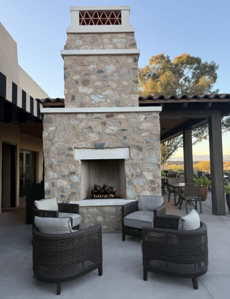 Fireplace Golf Club Outdoor Seating Rancho de los Caballeros Wickenburg Arizona | Rancho de los Caballeros: Luxurious, All-Inclusive Guest Ranch Resort in Wickenburg, Arizona