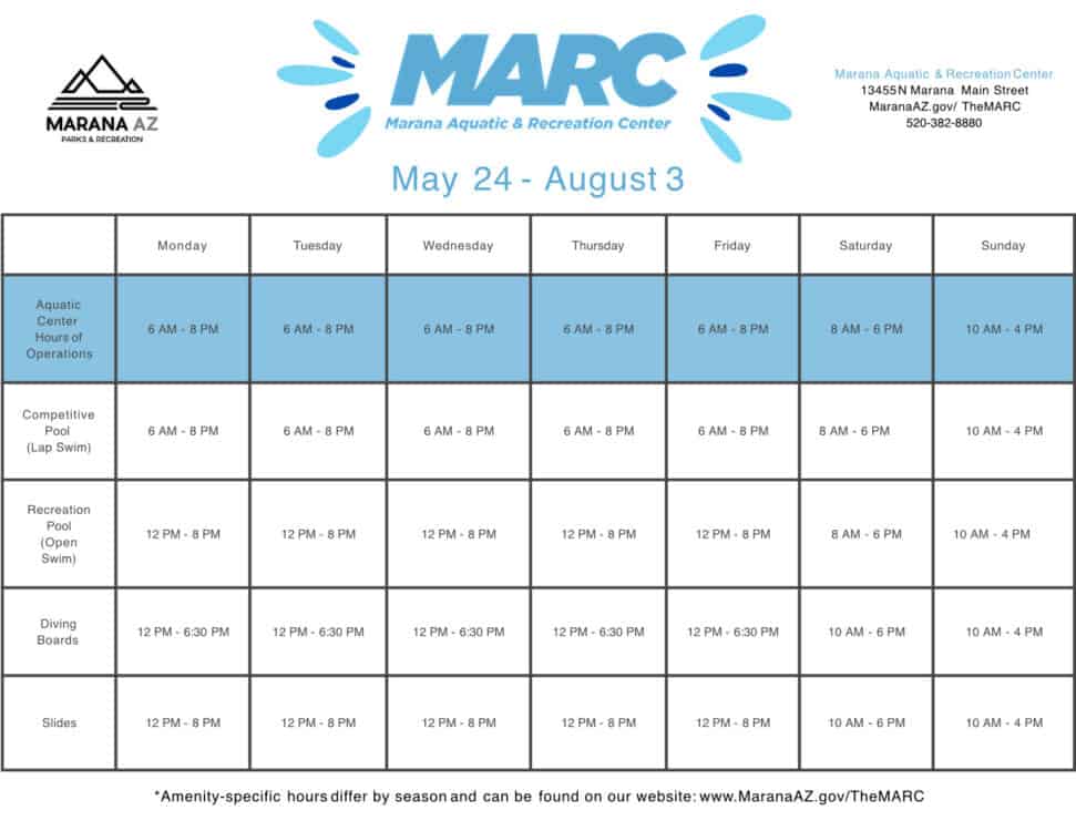 MARC Aquatic Schedule Hours Pool Swimming | Marana Aquatic & Recreation Center (MARC) - Marana's New Family-Friendly Rec Center!